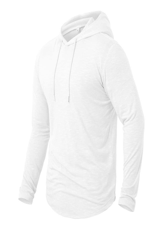 MANSDOUR Men's Athletic Hooded Shirts Long Sleeve Workout Sport Hoodie Casual Running Pullover Top Lightweight Golf Shirts Fashion Active Gym Sweatshirt White - Image 2